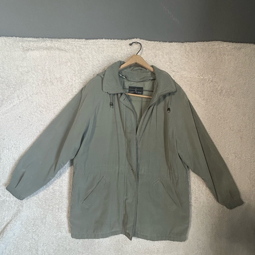 London Fog Women’s Jacket Detachable Hood Zip Out Liner Sage Green Large